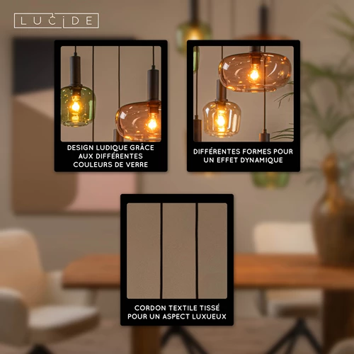 Lucide ILONA - Suspension - 5xE27 - Noir - USP